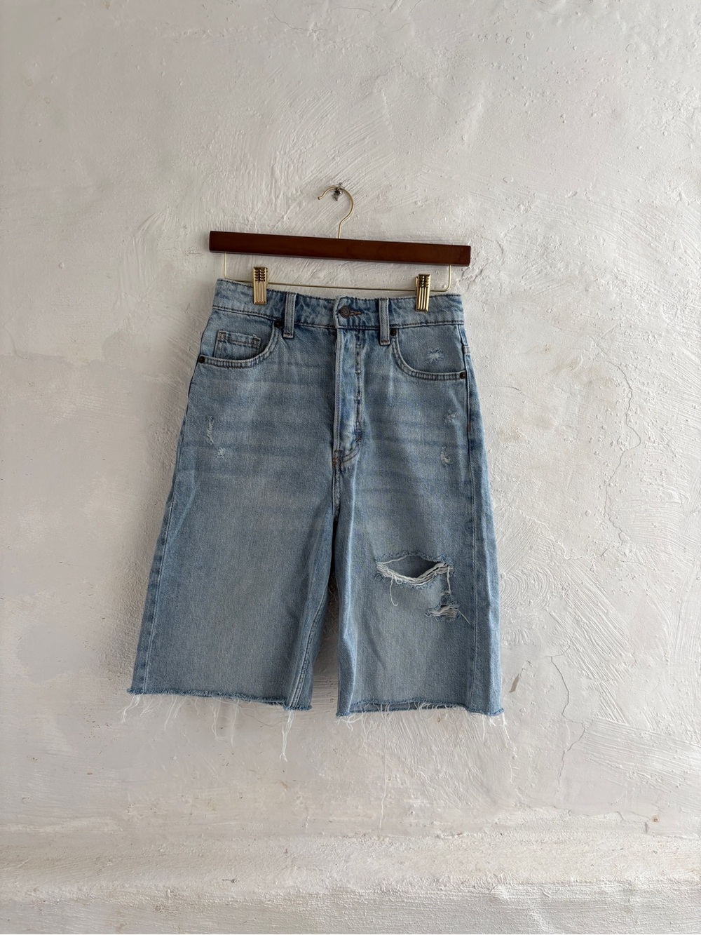 & denim distressed denim baggy Bermuda shorts